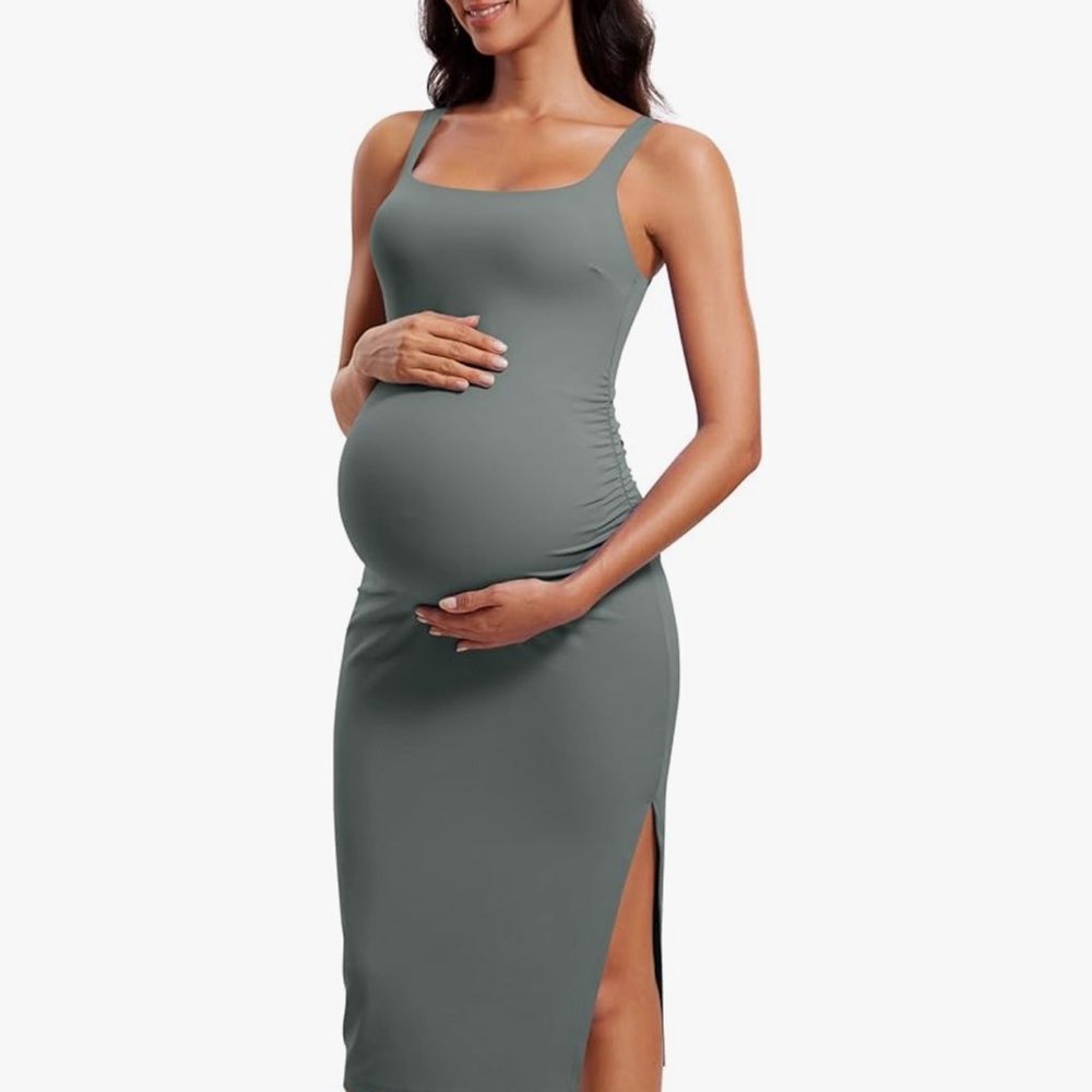 CRZ YOGA Butterluxe Square Neck Sleeveless Maternity Dress size large, grey sage